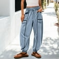 thumbnail image 2 of Women's Baggy Wide Leg Pants Casual Fall Trousers Drawstring Waist Barrel Sweatpants with Pockets Lounge Light Blue, 2 of 6