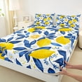 thumbnail image 3 of Manfei Lemon Full Size Sheets,Summer Fruit Bed Sheets,Yellow Blue White Sheet Sets For Teens,Microfiber Bedroom Decor,4-Piece, 3 of 7