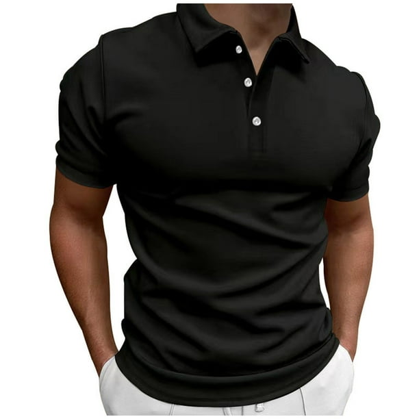 Camisas Casuales de los Hombres de Color Sólido de Manga Corta Botón Arriba Camisa de Cuello de Solapa, Camiseta Ligera para el Verano, Camisas de Verano de los Hombres
