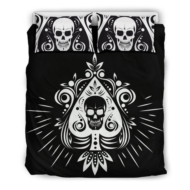 Juego de cama con diseño de tatuaje de calavera Negro