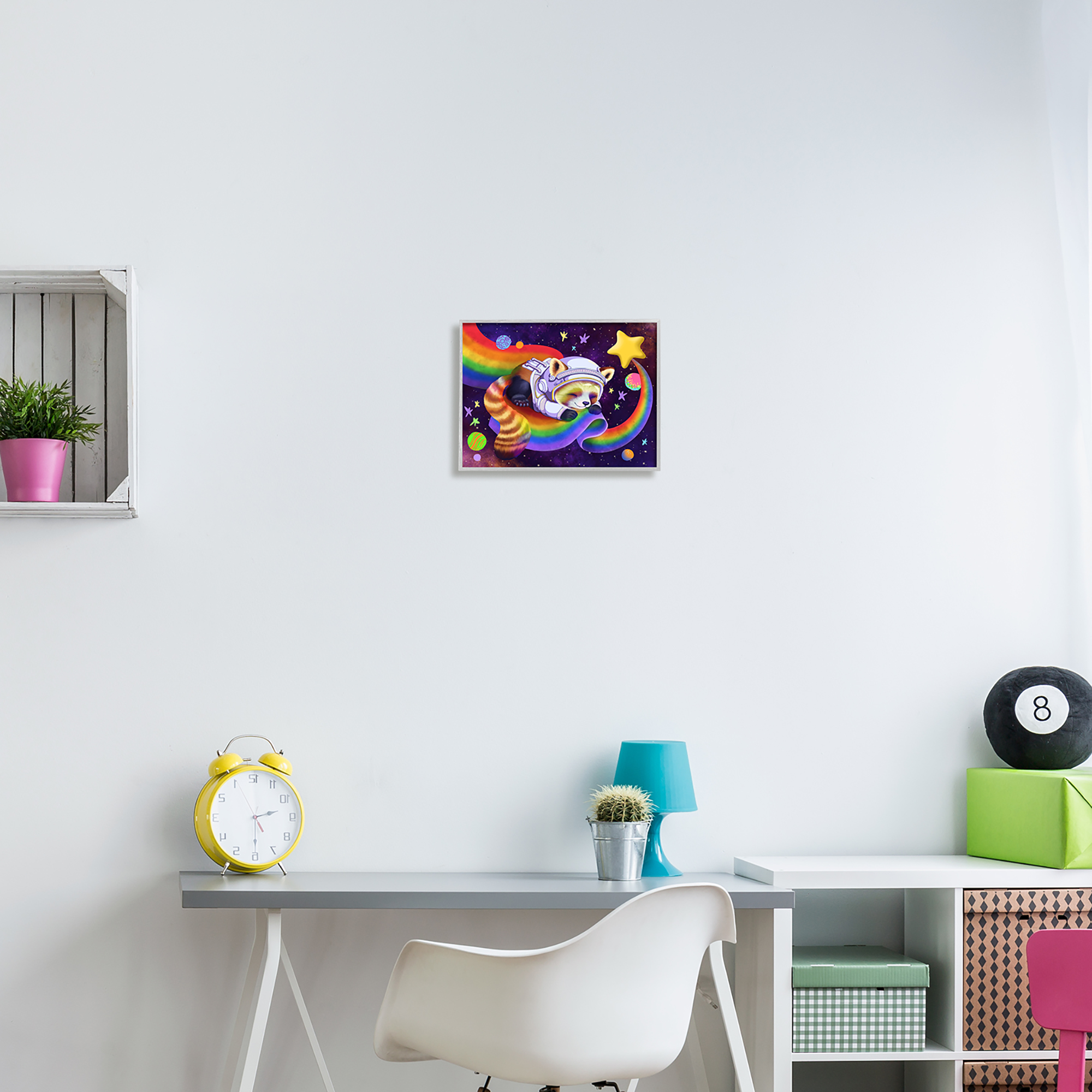 Stupell Industries Red Panda Rainbow Animals & Insects Painting Gray Framed Art Print Wall Art, 14 x 11