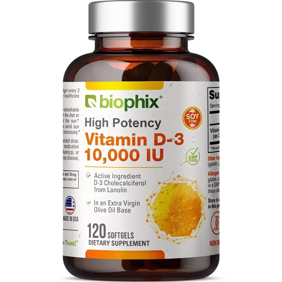 Biophix Vitamin D3 10000 IU 120 Softgels | Bone & Immune Support | Non-GMO Soy-Free Olive Oil