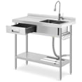 thumbnail image 1 of Eastvita Space-Saving Solution 39 Inch Stainless Steel Freestanding Sink with Drawer/Faucet - Built-In Drain Basket/Dish Rack for Laundry or Garage, 1 of 6