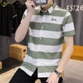 thumbnail image 3 of Camisa y blusa de manga corta para hombre, diseño a rayas, estilo vintage, de alta calidad, con botones, estilo moderno, ajustado, estética, para verano, 3 of 5