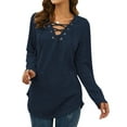 thumbnail image 3 of Xuanfei Women Lace Up V Neck Long Sleeve Blouse, 3 of 7
