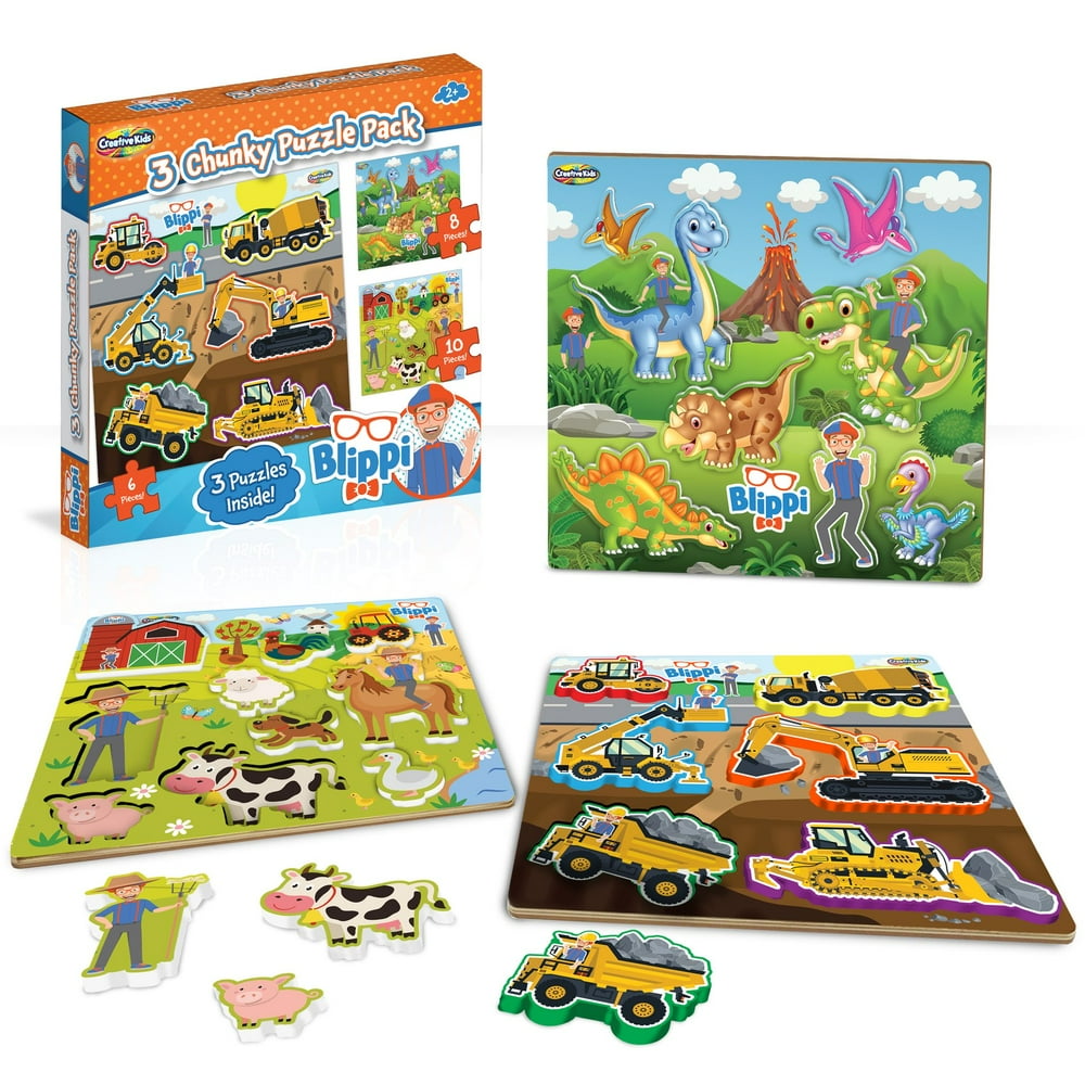 Blippi Chunky Puzzles for Toddlers 3in1 Chunky Puzzle Set for Kids