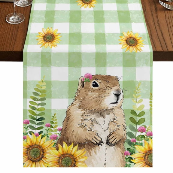 Table Runners 90 Inches Long Dress Scarves, Groundhog Day Farmhouse Coffee/Dining/Kitchen Table Runner for Living Room, Green Plaid Sunflower Spring Floral 13x90 Inch