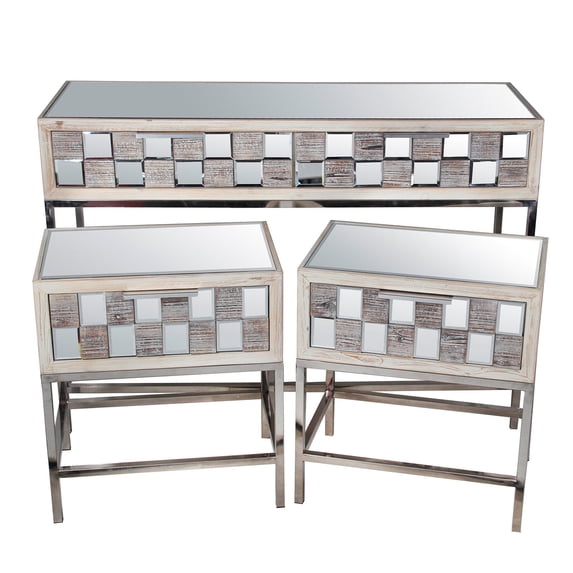Privilege International Mirror Top 3 Piece Console and End Table Set