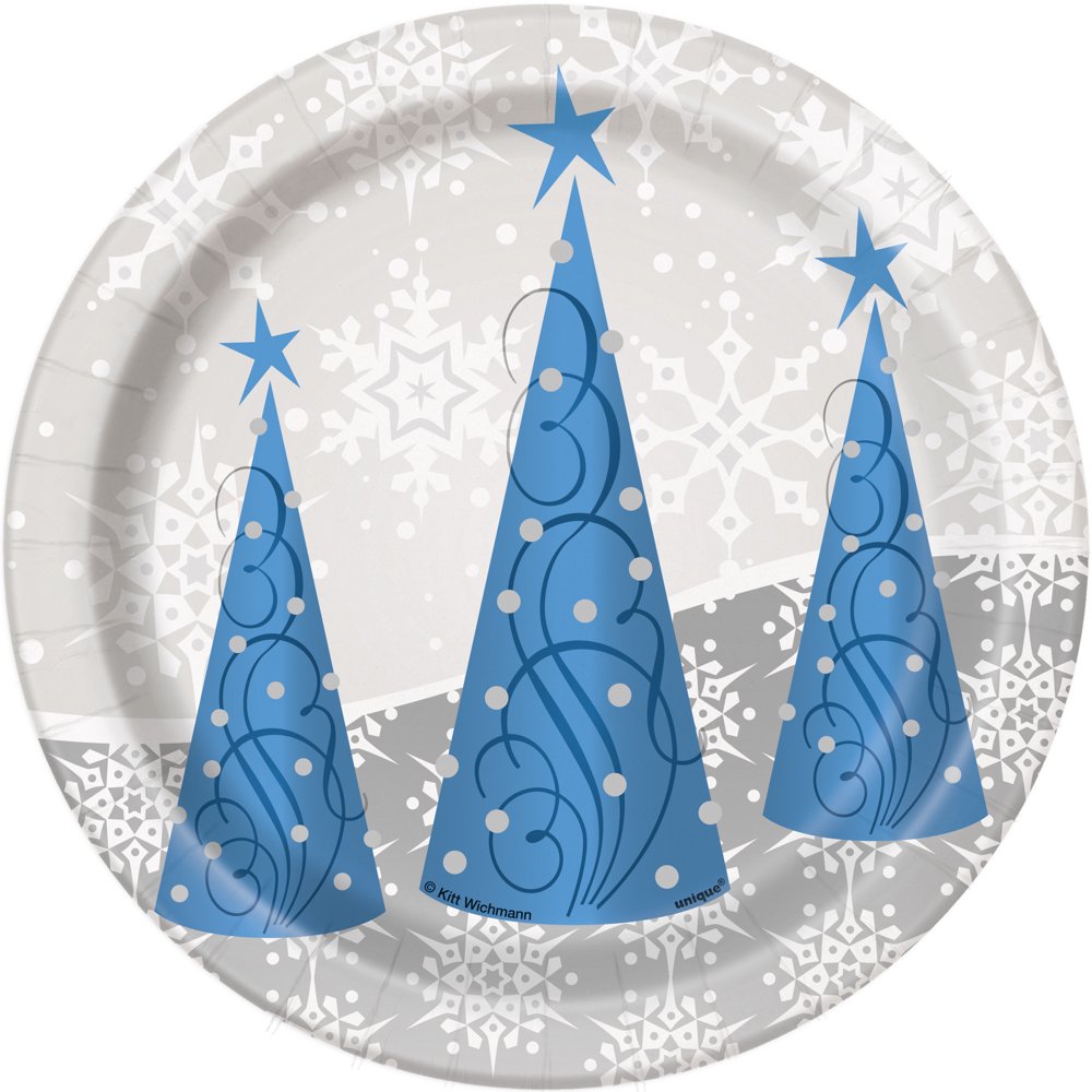 Silver Snowflake Christmas Paper Dessert Plates, 7in, 8ct
