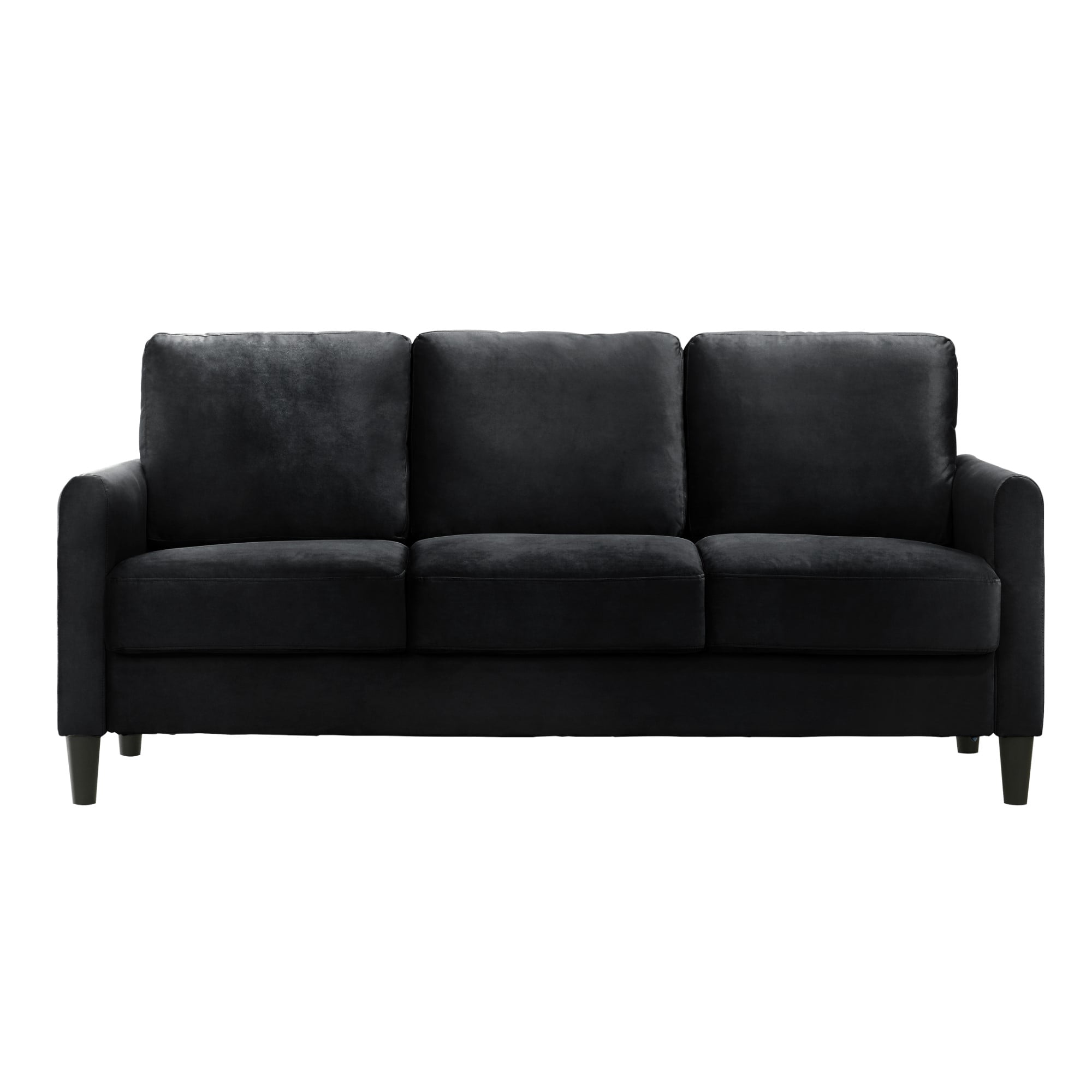 Home Design Airell Velvet Arm Sofa with Plush Armrests and Sleek Black Legs, Modern Upholstered Design for Living Room, Black