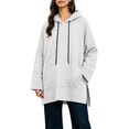 thumbnail image 3 of Asxite Women Fall Winter Tops Round Neck Long Sleeve Hooded Drawstring Side Slit Pocket Loose Pullover Solid Shirts, 3 of 7