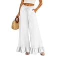 thumbnail image 3 of AzureSilk Summer Pants Women Wide Leg Pants with Ruffle Drawstring Elastic Waist Loose Casual Trousers with Pockets Lightweight Flowy Pants for Beach Vacation Daily Wear, 3 of 5