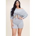 thumbnail image 3 of Solid French Terry Tie Front Off The Shoulder Slouchy Top And Shorts Two Piece Set, 3 of 9