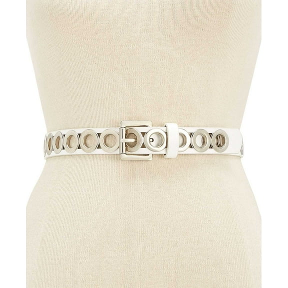 Steve Madden Women’s Grommet Pant Belt, White/Silver, X-Large
