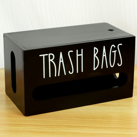 Trash Bag Dispenser Wall Mounted Trash Bag Organizer Portable Plastic Bags Storage Box Wooden Trash Bag Roll Holder with Top Lid for Home Kitchen