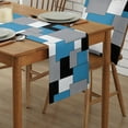 thumbnail image 2 of Table Runner Dresser Scarves 48 Inch Long, Abstract Geometric Color Block Linen Dining Table Runners Blue Gray White Black Splicing Plaid Tabletop Scarf for Wedding Holiday Party Kitchen, 2 of 7