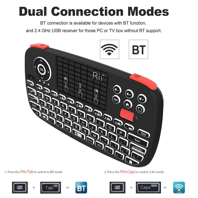 Rii i4 Mini Bluetooth Keyboard with Touchpad, Blacklit Portable