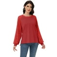 thumbnail image 2 of Women's Casual Sequin Ballon Long Sleeve Blouse Loose Round Neck Matching Top Party, 2 of 7