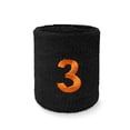thumbnail image 2 of COUVER Embroidered Orange Number 3 Black Terry Cotton Athletic Wristbands 1 Pair (Mens), 2 of 6