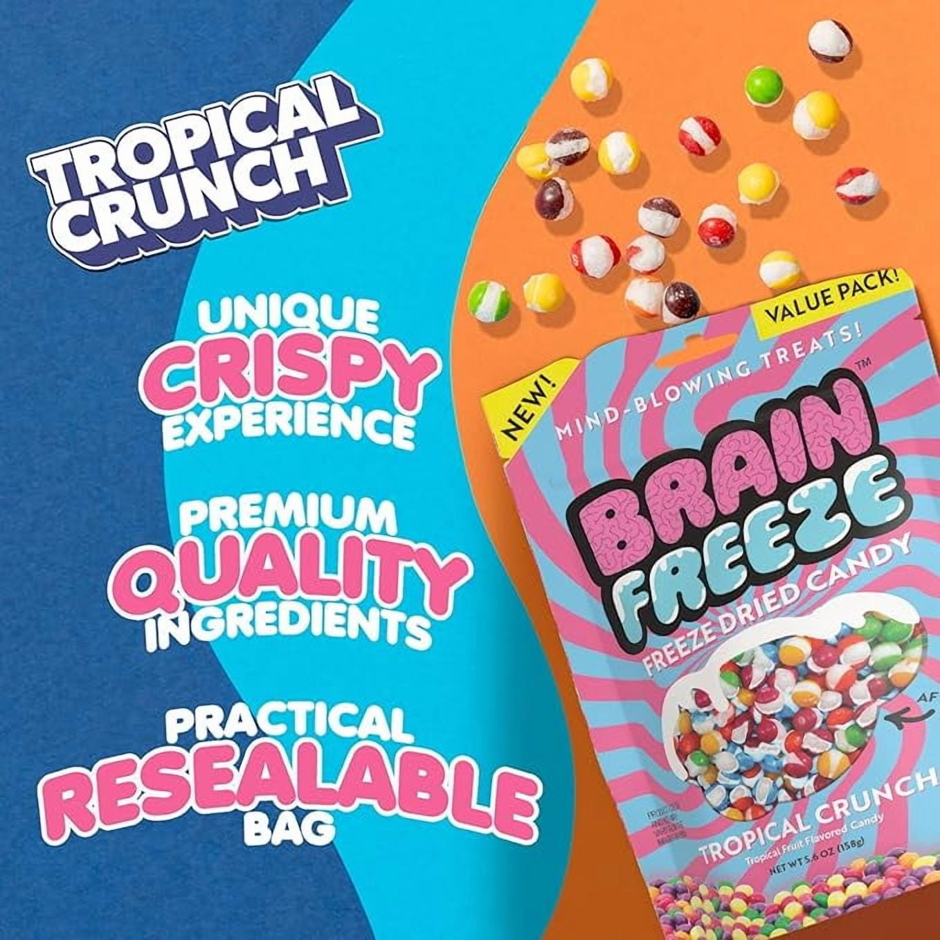 Brain Freeze Tropical Crunch Freeze-Dried Candy – Sweet & Tangy Gourmet Snack – Tropical Fruit Flavors – 4 Pack – Crunchy Texture