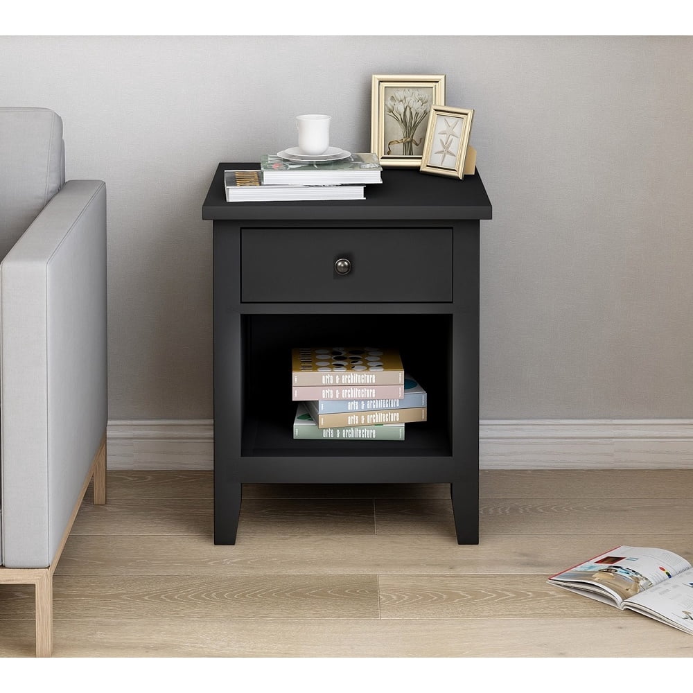 Nightstand for Bedroom, SEGMART Black Nightstand with Drawer, Solid