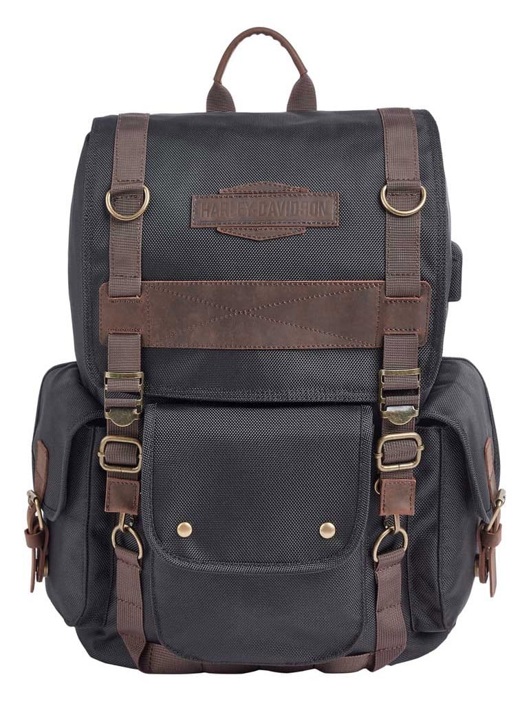 HarleyDavidson Travel Backpack, Ponderosa Ballistic & Leather USB Bag