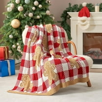 Gingerbread Man Throw Blanket Red White Plaid Checkered Blanket 50x60 inches, Ultra Soft Cozy Throw Blanket for Couch, Sofa and Bed for Christmas