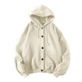 thumbnail image 3 of Men Solid Sweatshirt Pocket Loose Long Sleeve Button Blouse Hooded Coat, 3 of 6