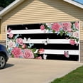 thumbnail image 5 of Pink Flowers Garage Door Cover Banner 7 x 8 FT,Spring Floral Butterflies Black White Striped Farmhouse Garage Door Curtains Backdrop with Grommets for Indoor Outdoor Wall Party Porch Yard Decor, 5 of 9