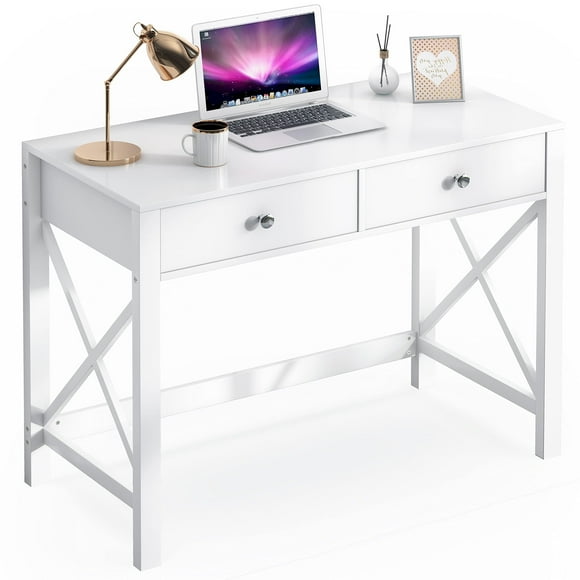 EdMaxwell WiberWi Home Office Desk with Drawers White Modern Writing Computer Desk, Small Makeup Vanity Table Desk for Bedroom, Study Table for Home Office