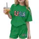 thumbnail image 1 of Odeerbi Camiseta de Manga Corta Con Estampado Patriótico Del Día de La Independencia de Las Niñas Con Pantalones Cortos Set de 2 Piezas, 1 of 6
