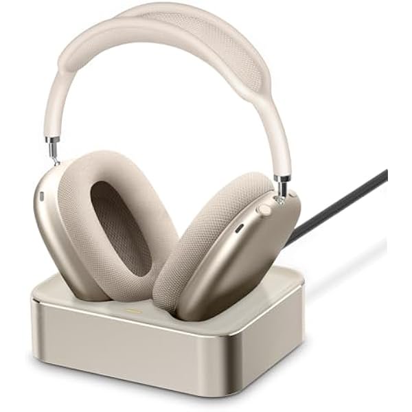 wonima02 Headphone Charging Station for AirPods Max 2024 & 2020 - Magnetic Headset Charger Dock with Dual Lightning & Type-C Connectors (Starlight)