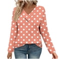 thumbnail image 4 of YUGYXL Tops for Women Long Sleeve Polka Dots Printed V Neck T Shirt Fall Casual Button Pullover Fashion Daily Shirts Orange XL, 4 of 7