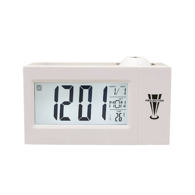 EeaseMX Reloj despertador digital con pantalla LED y proyección, moderno reloj de mesa con función de repetición de 12/24 horas para dormitorios, funciona con pilas (blanco)