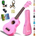thumbnail image 1 of iECO Ukelele soprano para principiantes, kit para niños y adultos, ukelele de 21 pulgadas con estuche, correa, afinador, púas de cuerdas (rosa), 1 of 5