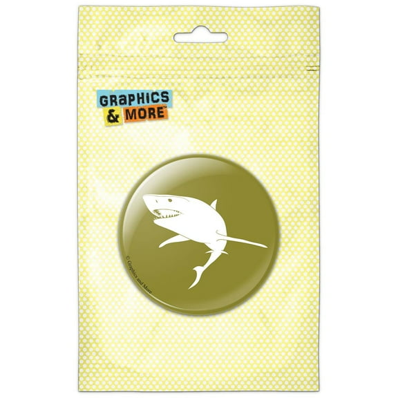 Great White Shark on Olive Pinback Button Pin Badge