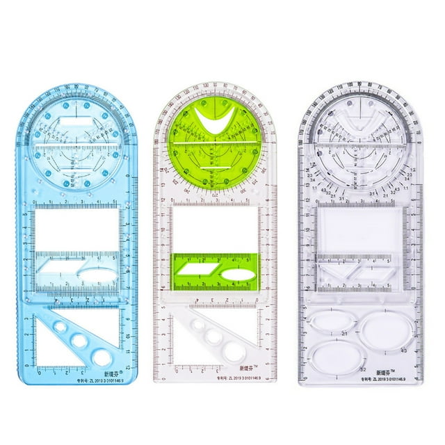 CAROOTU Multifunctional Geometric Ruler Geometric Drawing Template Measuring Tool For School Office Supplies