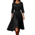 thumbnail image 2 of Guieoi Cotton-Linen Dresses for Women Solid-Color Casual Minimalist Loose-Fit Dress with Elastic Waist and 3/4-Sleeve Black S, 2 of 6