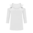 thumbnail image 4 of XuJwPNcy Women's Cold Shoulder Tops 3/4 Sleeve Shirts V Neck Basic Tees Casual Trendy Solid Color Tops Blouse, 4 of 6