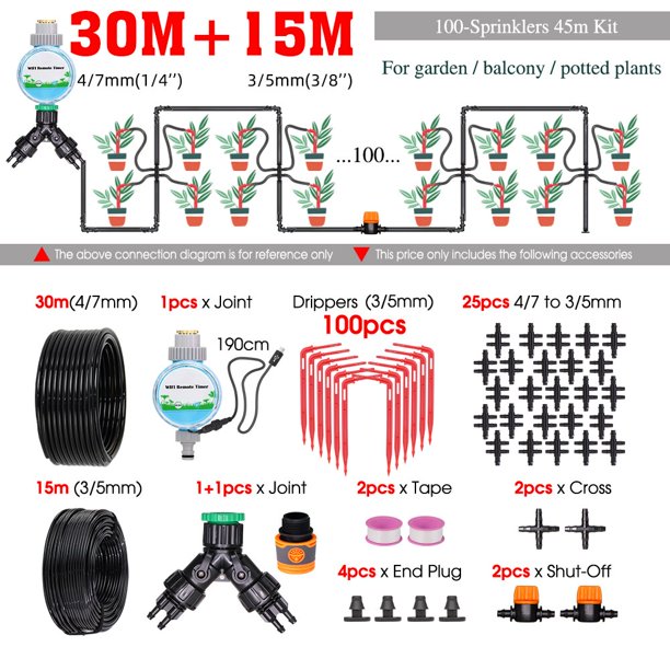 Garden Automatic 4/7mm to 3/5mm Hose Emitter Watering Drip Irrigation System Bluetooth&Wifi-compatible Timer Kit for Greenhouse He Qiyong unisex