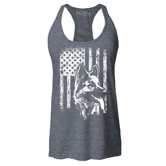 Shop4Ever Women's German Shepherd American Flag Racerback Tank Top XX-Large Charcoal