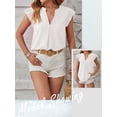 thumbnail image 5 of ZXSXSY Women's Textured V-Neck Flutter Sleeves Solid Color Blouse, 5 of 6