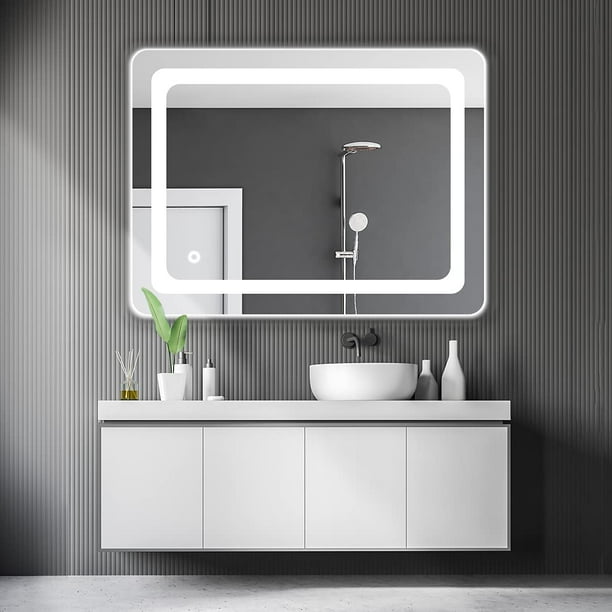 Cozy Castle Bathroom Mirror With Led Lights Lighted Makeup Vanity Wall Mounted Backlit Frameless Large Size 32x24 Inch Rectangular Memory Touch Horizontal Vertical Warm White Daylight Com Cozy Castle Bathroom Mirror With Led, Silhouette Led Vanity Mirror Reviews