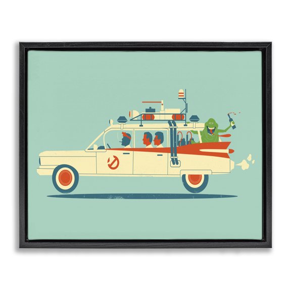 Stupell Industries Mid-Century People & Monster Car Black Floating Frame Canvas Art, 31 x 25, by Jay Fleck