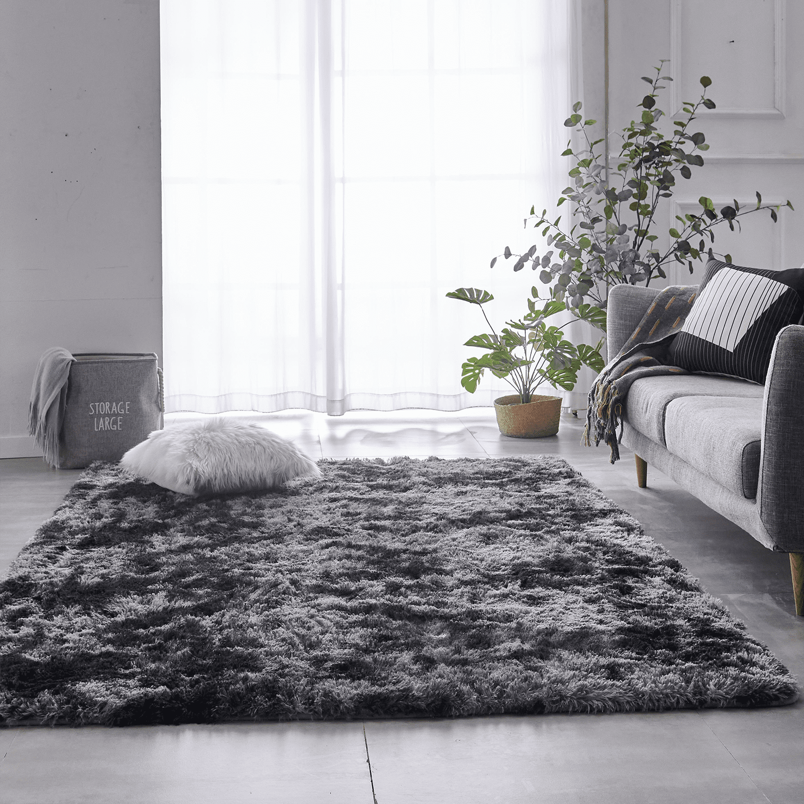 BRICHOEE 8 x 10 Shag Area Rugs, Soft Indoor Tie-Dyed Dark Grey Modern Nursery Rug, Plush Shaggy Throw Carpets for Boy and Girls Room Dorm Living Room