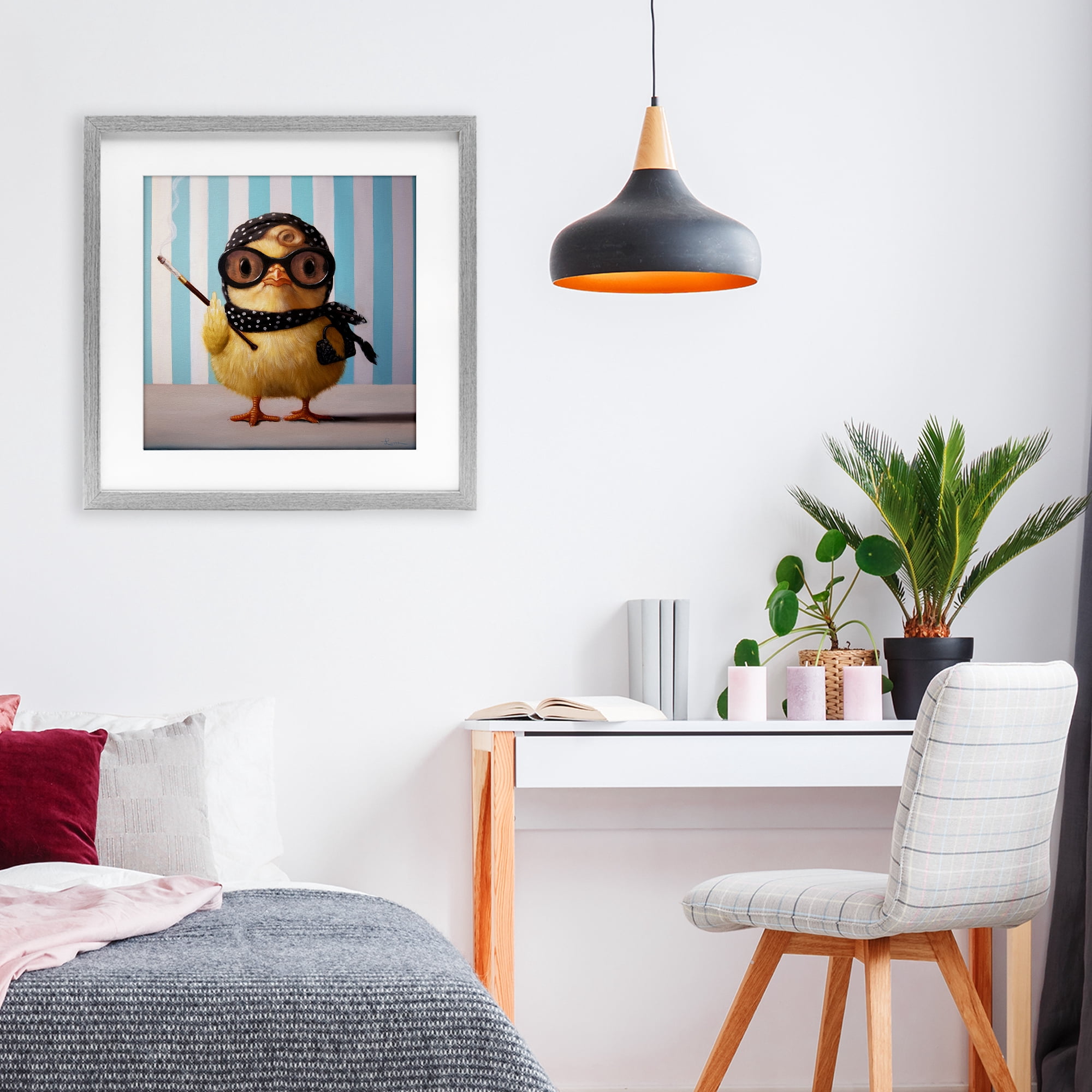 Stupell Industries Audrey Henburn Famous Chick Gray Framed Print Under Glass, design by Lucia Heffernan