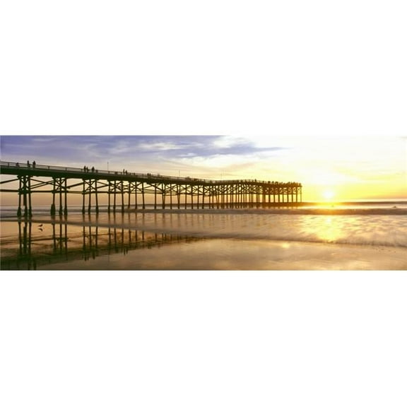 People On Pier At Sunset Crystal Pier Pacific Beach San Diego California USA Poster Print, 27 x 9