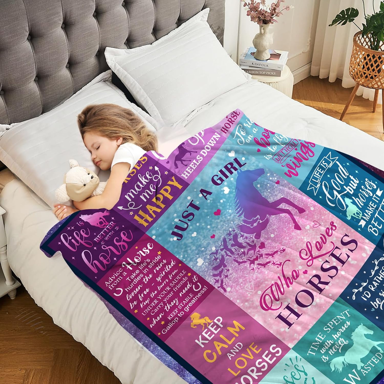 Horse Gifts for Girls Women Horse Blanket for Girls Best Gifts for Horse Lovers Girls - Just A Girl Who Loves Horses Birthday Anime Decor Throw Blanket 40"x50"