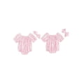 thumbnail image 2 of BemeyourBBs Newborn Baby Girls Summer Clothes Smocked Bubble Rompers Floral Print Ruched Puff Sleeve Bodysuits Playsuit Infant Baby Girl Jumpsuits with Headband, 2 of 9
