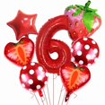 thumbnail image 1 of Set de globos con temática de fresas para fiesta de sexto cumpleaños, 7 unidades, 1 of 1